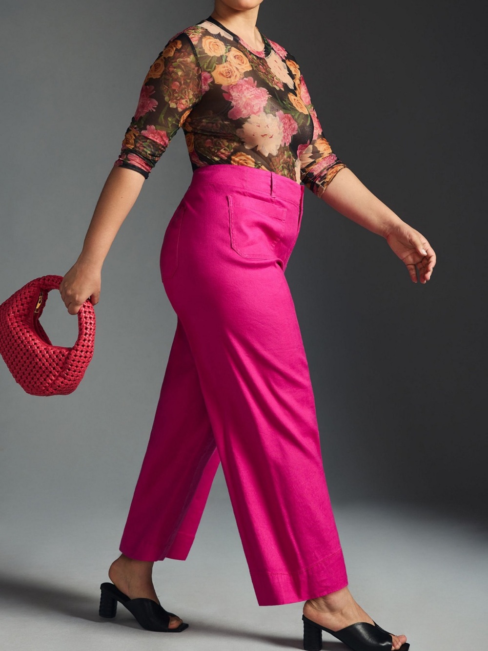 ANTHROPOLOGIE MAEVE The Colette Linen Cropped Pants in Pink size 16 Plus - Picture 3 of 13